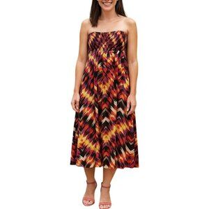 Attention Strapless Size Medium Smocked Maxi Dress Zigzag Print Multicolor
